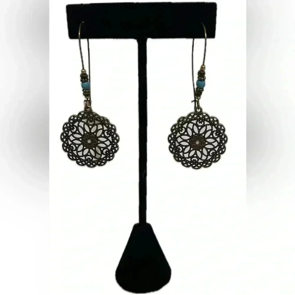 NEW Emery Rose bronze round metal drop earrings - Picture 2 of 5